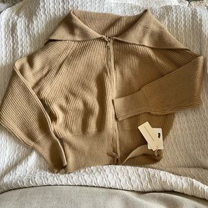 NWT Commense Fluffy Knit Zipper Collared Cardigan Small